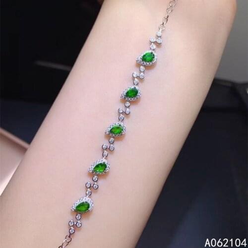 KJJEAXCMY fine jewelry 925 sterling silver inlaid natural diopside Womens fresh lovely water drop gem bracelet support detectio