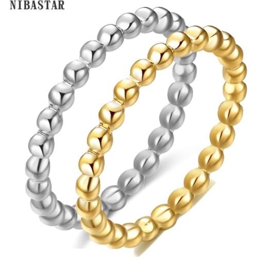 NIBASTAR Beads Water Ripple Ring For Women Simple Fashion Beaded Rings Stainless Steel Mini Jewelry Gift