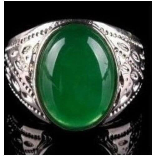 Beautiful fashion Tibet Silver Green stone mens ring size 8, 9 ,10 ,11,12