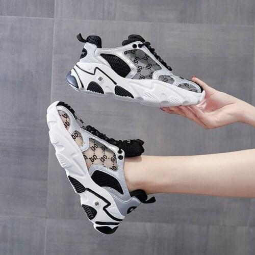 Leather Shoes White Mesh Breathable Father Sneakers For Women Shoes Woman Sneakers Luxury Brand Female Fashion Platform Sneakers