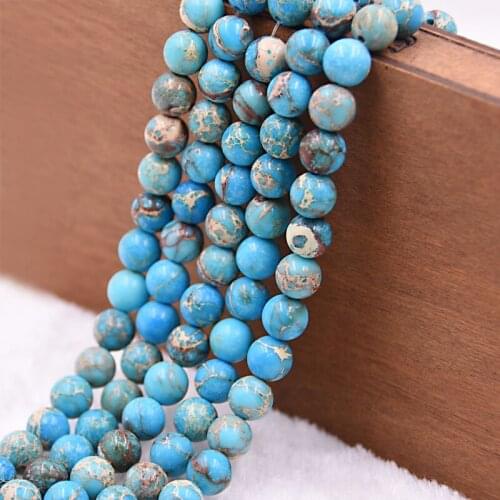 KANGKANG Natural Stone Lake Blue Sea Sediment Turquoises Round Loose Beads 4/ 6/8/10/12mm Pick Size For Jewelry Bracelet Making
