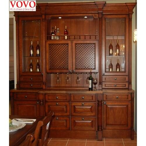 Natural solid wood kitchen cabinet with wine rack