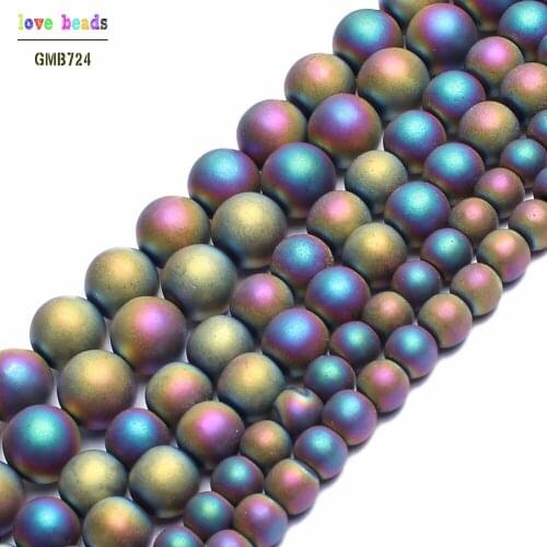 Natural Stone Beads Matte Multicolor Hematite Round Loose Beads For Jewelry Making 15 inches 2/3/4/6/8/10mm Diy Jewelry