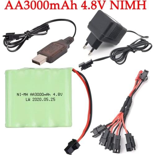 4.8V 3000mah NiMH Battery SM Plug and Charger For Rc toys Cars Tanks Robots Boats Guns Ni-MH AA 4.8 v Battery Pack toy accessory