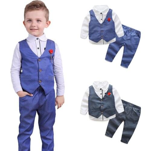 New Kids Blazer Baby Boys Suit Jackets 2019 Spring Cotton Shirt Coat Pants 3 Pcs Boy Suits Formal for Wedding Chlidren Clothing