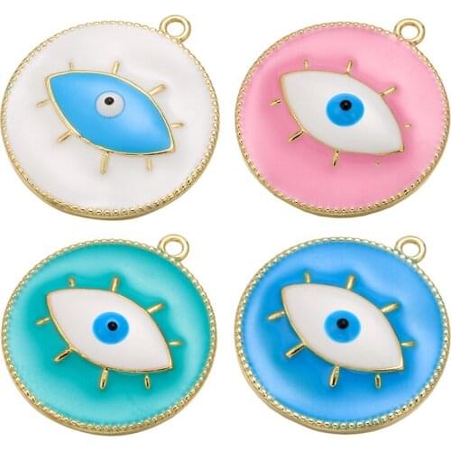 Wholesale enamel eye charms colorful plat beads gold diy designer accessories for jewelry making diy bracelet necklace findings