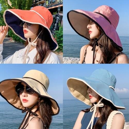 KK159 Womens Bucket Hat Fashion Summer Big Brim Panamanian Women 2021Collapsible Sun Hat For Female Beach Hat Sun Visor Vacatio