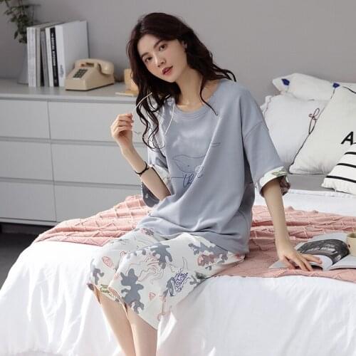 Plus Size M-5XL Summer Pajamas For Women Cotton Pijamas Short Sleeve Round Neck Sleepwer Loose Soft Female Nightwear