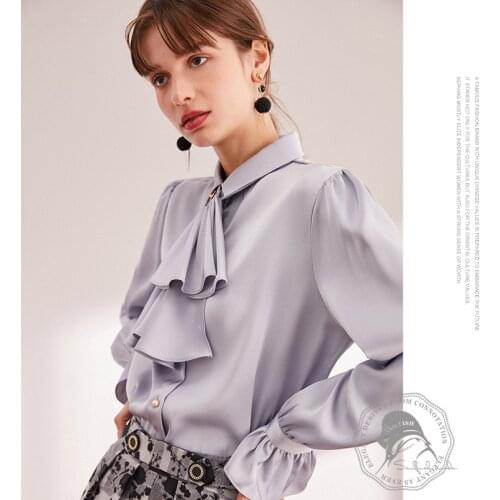 Detachable French elegant bow collar horn Sleeve Chiffon shirt 2021 new womens wear