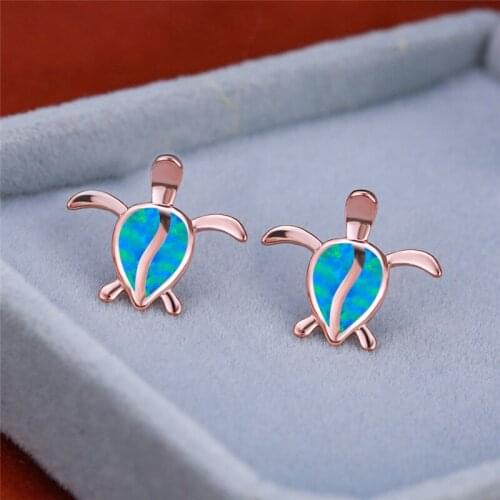 Vintage Female Turtle Small Stud Earrings Classic Rose Gold Silver Color Earrings Dainty White Opal Wedding Earrings For Women