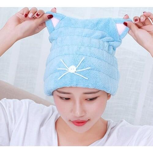 Cat Ears Shape Cute Bath Accessories Coral Velvet Dry Hair Hat Microfiber Solid Womens Cap Drying Towel Head Wrap Hats
