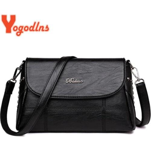 Yogodlns Elegant Women Shoulder Messenger Bag Rivet Flap Purse Bags for Lady Classic Simple Female Crossbody Sling Bag