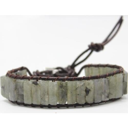 Trend Chakra Bracelet Jewelry DIY Handmade Gray Natural Stone Leather Wrap Bracelet Tube Beads Couples Bracelets Holiday gifts