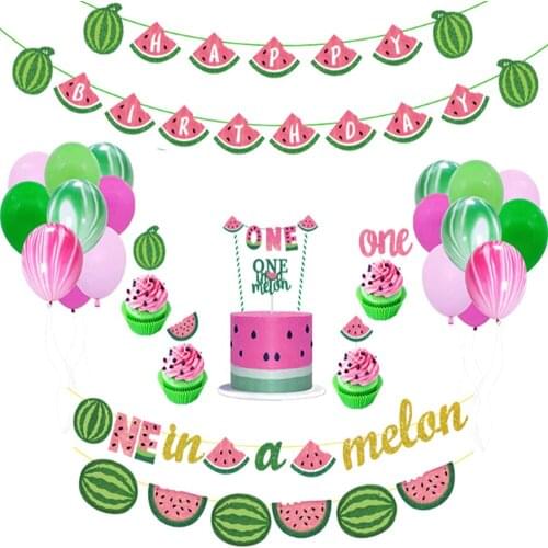 1 Set Summer Fruit Watermelon Party Decoration One In A Melon Hawaii Summer Party Happy One Year Birthday Party Decor kids