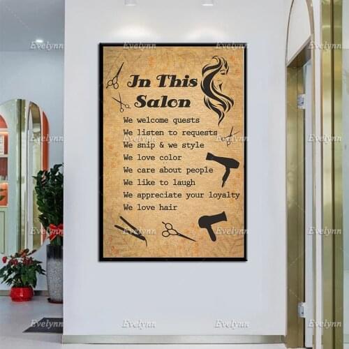 In This Salon Retro Poster Wall Art, Hair Salon Prints, Barber Shop Canvas, Salon Decor, Hair Stylist, We Love Hair,Salon Rules