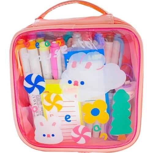 Waterproof Portable Toiletry Clear Makeup Cosmetic Bag Cartoon Bear Print Transparent Travel Zippered Storage Pouch with