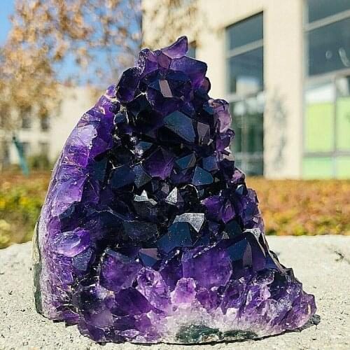 1.1kg Natural purple crystal cluster natural Uruguay amethyst cave decoration + base