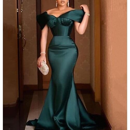 Green off shoulder elegant evening party dress sexy celebrity mermaid maxi vestidos luxury 2020 gowns plus size women long dress