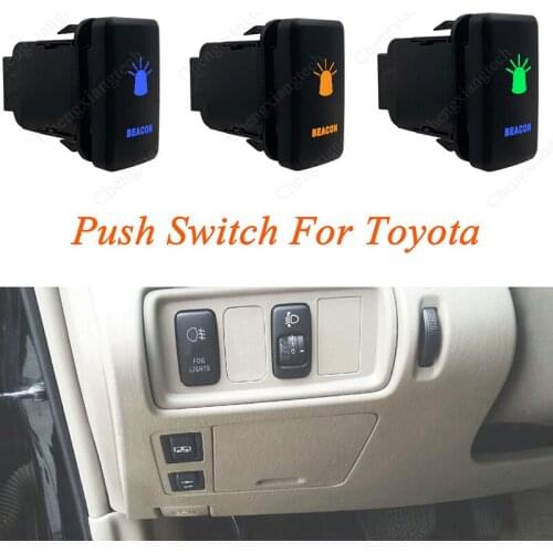 Green & Blue LED Car Push Button Switch Beacon For Toyota Prado Landcruiser Hilux FJ Cruiser ON OFF Switch + Wire