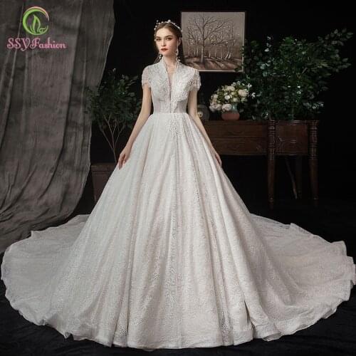 SSYFashion New Luxury Wedding Dress Bride Married Romantic Princess Lace Beading Court Train Long Wedding Gown Vestido De Novia
