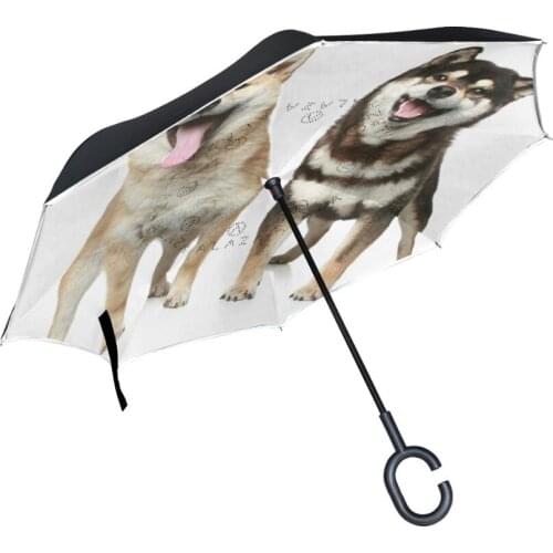 Lovely Shiba Inu Reverse Umbrella Double Layer Inverted Umbrella Windproof Long Shank Umbrellas for Women