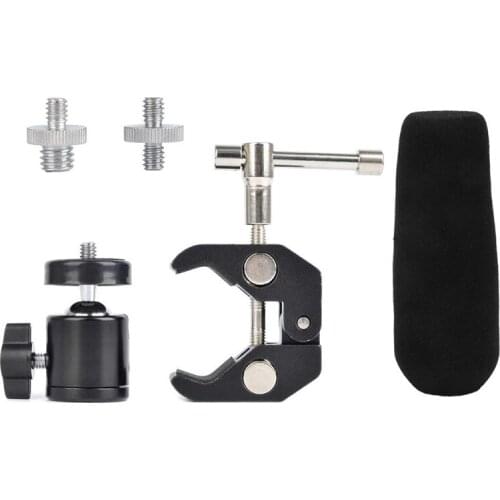 1 Set Super Clamp Mount Articulated Ball Head 1/4Inch-20 Thread Hole Head and 1/4Inch To 5/8Inch Convertion Screw & 1Pcs 12Cm Mi