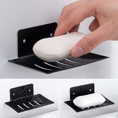 1Pc Soap Holder Bathroom Shower Soap Dish Shower Plates Soap Storage Box With Drain Wall Mounted Self Adhesive Plastic Supplies