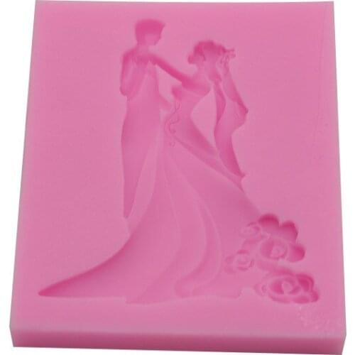 1PC bride and groom dancing liquid silicone fondant diy baking tools clay cake mold wedding decoration A121