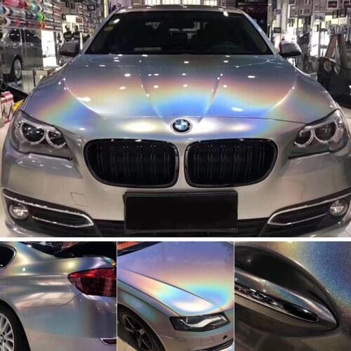 18m x 1.52m Holographic Rainbow Laser Silver Vinyl Wrap Roll Decals Car Whole Body Stickers Sheet Glossy Color Change Film