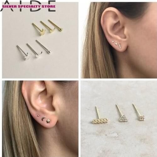 AIDE 3PCS 925 Solid Sterling Silver Earrings Women Stud Earring Luxury Jewelry Star Piercing Pendientes Brincos Bijou Arete Gift