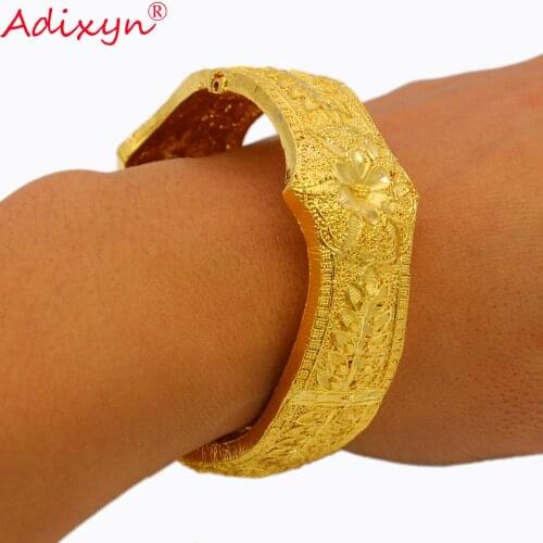 Adixyn Wide Dubai Bangles For Women/Girls 24k Gold Color/Copper Bangles&Bracelet African/Arab/Kenya/Middle Easter N10271