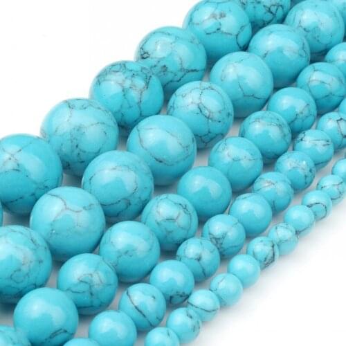 Blue Turquoises Stone Beads Round Loose Spacer Beads For Jewelry Making Diy Bracelet Ear Studs Accessories 15'' 4 6 8 10 12mm