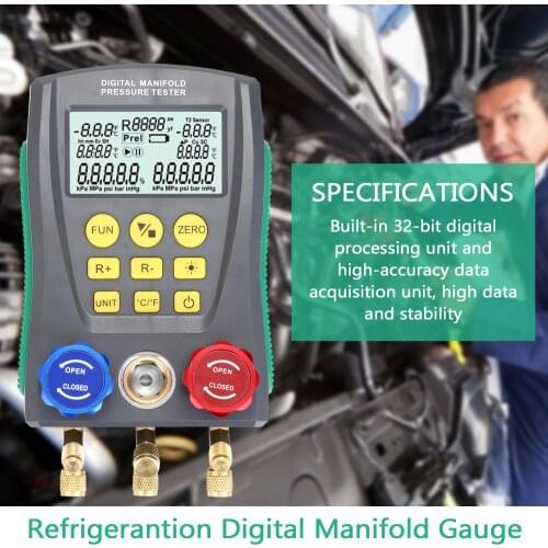 Pressure Gauge Refrigeration Digital Vacuum Pressure Manifold Tester Meter HVAC Temperature Tester Digital Manifold Gauge Meter