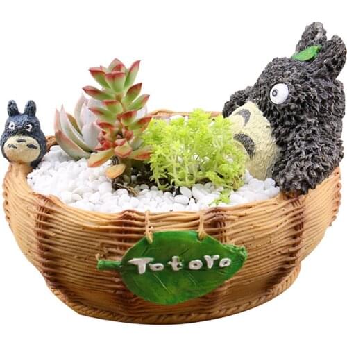 NOOLIM Zakka TOTORO Flower Pot Home Furnishing Ornaments Cartoon Chinchillas Fleshy Resin Succulent Plants Fleshy Flowerpot