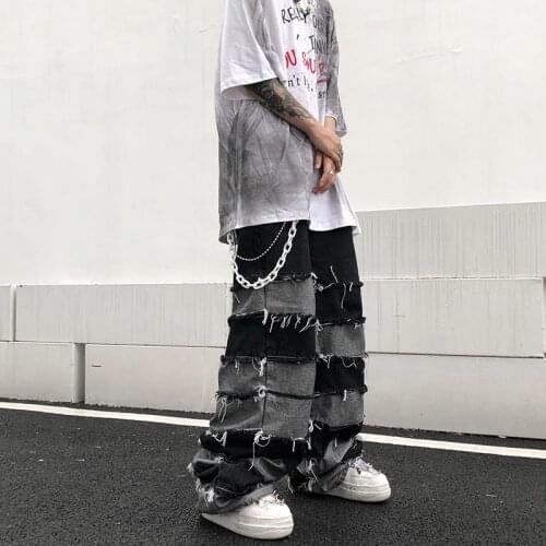 Tassel Pants Mens Fashion Brand Ins Pendant Wide Leg Hip Hop Lazy Wind Jeans Couples Pants Loose jeans men KZ558