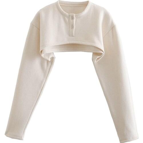 Elegant Women Solid O-Neck Loose Sweaters 2021 Fashion Ladies Knitted Short Tops Streetwear Female Chic Button Pullovers