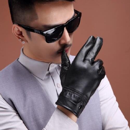 Haining Leather Gloves Mens Plus Velvet Thick Warm And Windproof Riding Gloves Fashion Winter Cold-Proof Sheepskin Gloves