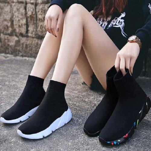 Sneakers for Women Vulcanized Shoes Female Socks Shoes Trainers Women Slip-on Stretch Platform Shoes Black Sneaker Male Casual