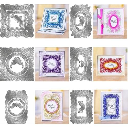 Metal Cutting Dies Mix Lace Frame Hollowed Flower Round Letter Heart Pull Tab Slider Decorate Cards Album Photo Scrapbook Craft