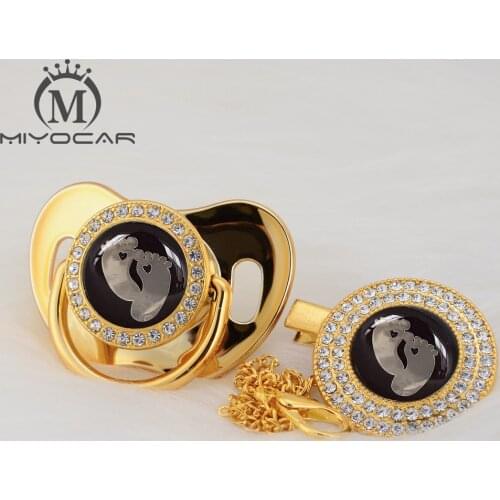MIYOCAR 7 color lovely baby foot beautiful Gold bling pacifier and pacifier clip BPA free dummy bling unique design GFT