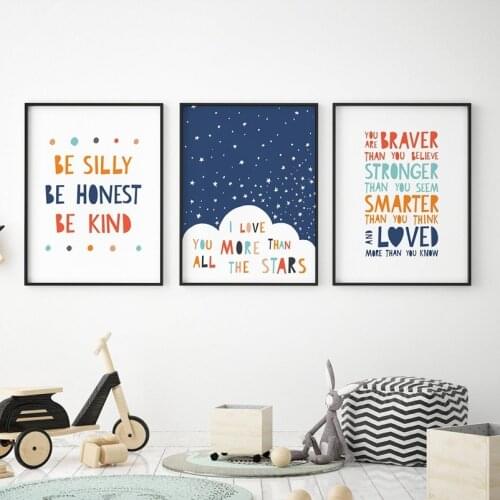 Cartoon Inspirational quotes Nursery Wall Art Paper Canvas Painting Nordic Posters And Prints Wall Picture Baby Kids Room Decor