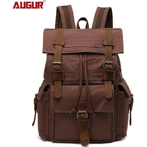 AUGUR Men and Women Vintage Cotton Canvas Mens Travel Bags Casual Durable Large Capacity Laptop Backpacks Male BackBag Rucksack