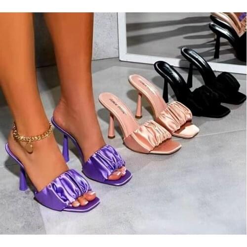 High-Heeled Sandals And Slippers Stiletto-Toe Outer Wear Fashionable Models Folds Candy Color Large Size 35-42 Womens Sandals