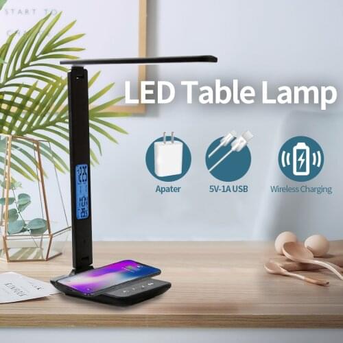 10W QI Wireless Charging Desk Lamp LED USB Charge Port Touch Control Dimmable Foldable Rotatable Night Light Bedside Reading
