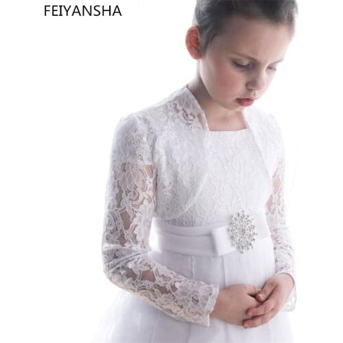 New White Lace First Communion Dresses for Girls Flower Girl Dresses for Weddings with Jacket Girls Pageant Dresses