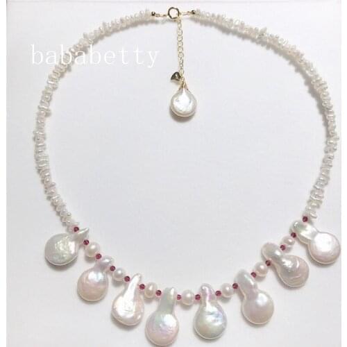 Wholesales Freshwater AAA Natural white light purple irregular keshi pearl Necklace Tibetan silver clasp