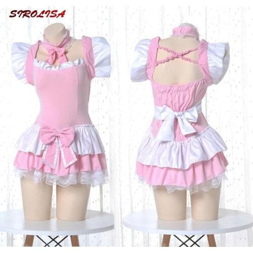 Lolita Dress Cute Pink Ruffle Maid Outfit Japanese Girl Cosplay Sexy Costumes Daily Apron Uniform Skirt Set Kawaii Nightdress