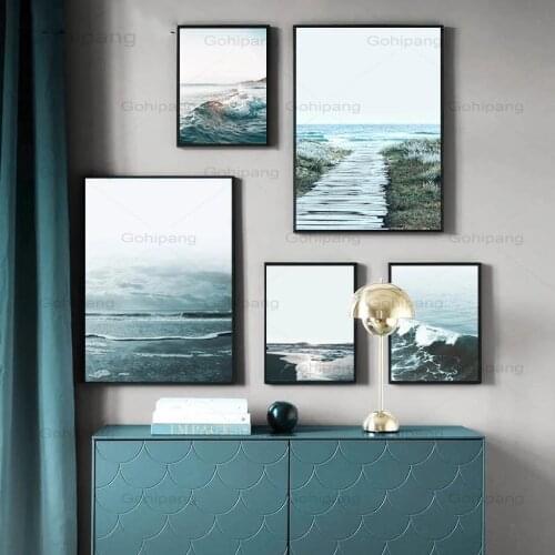 Beach Seascape Canvas Prints Nordic Scandinavian Posters and Pictures for Living Room Frameless Home Decor Wall Art Canvas Decor