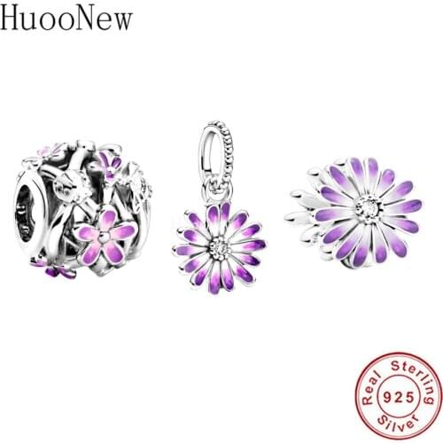 Daisy Flower Charms for Bracelet Necklace Pendant Jewellery Birthday Gifts for Sister 925 Sterling Silver Enamel Openwork Beads