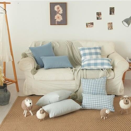 Simple home style decoration cushion covers 30*50 45*45 plaid no inner blue plaid square sofa pillow covers for home use X106